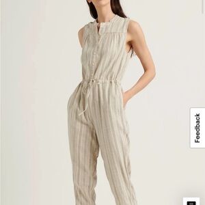 Sleeveless Striped Linen-Blend Jumpsuit in Natural